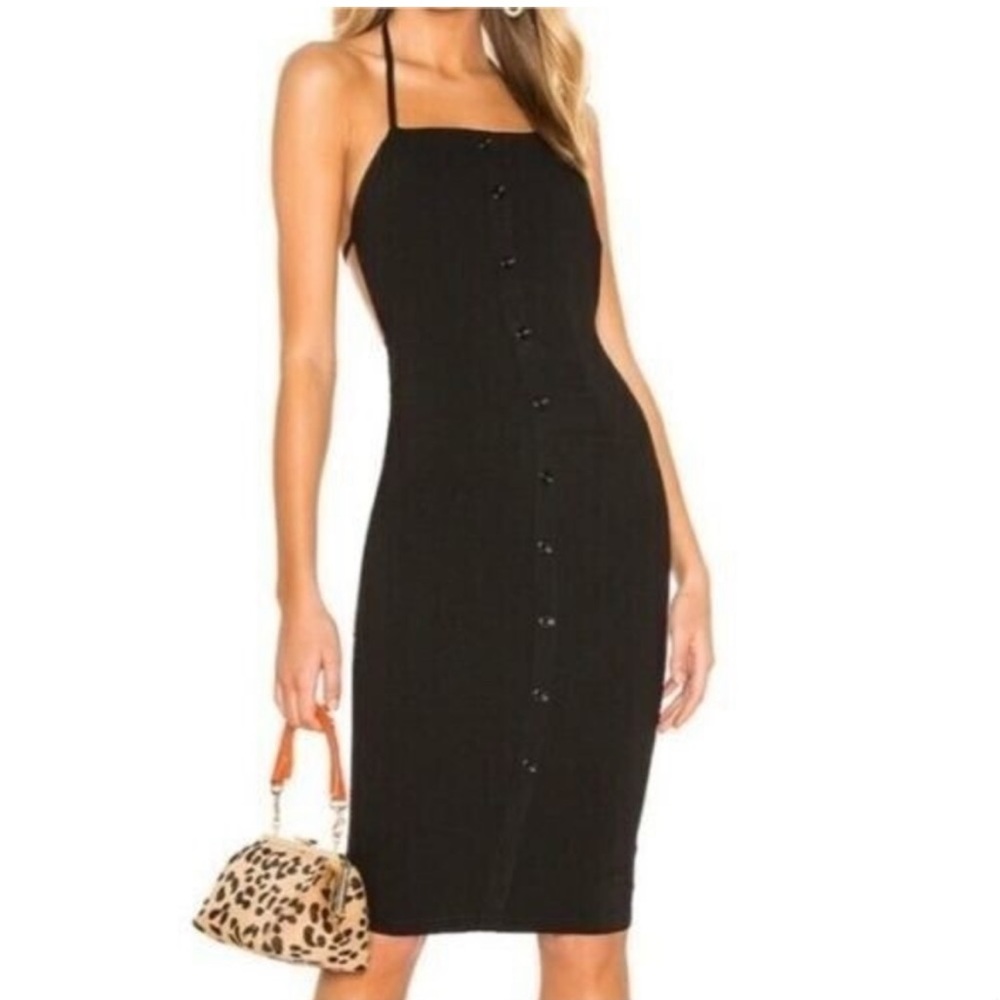 Superdown REVOLVE Dress Size Small Black Button Halter Open Back Knee Length